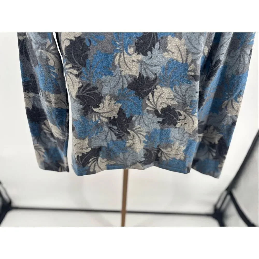 Tweeds Leaf Print V-Neck Sweater Wool Angora Rabbit Hair Size Medium
